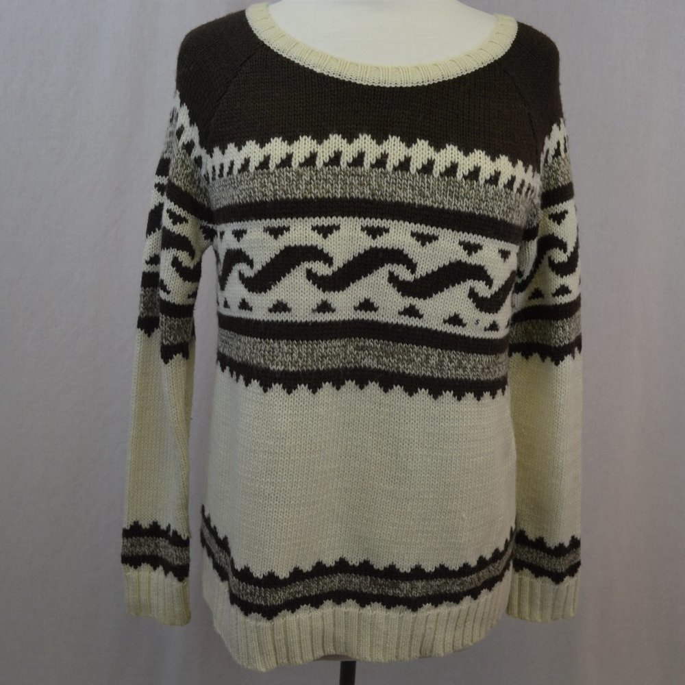 American eagle knit sweater gray cream and brown s